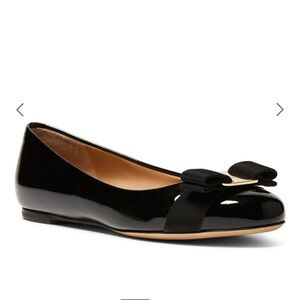 Salvatore FERRAGAMO Varina Patent Leather Ballet Bow Flats Black